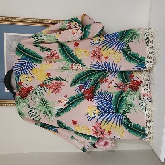 Fits S - large Floral Tropical kimono Coastal Beachy Vacation Lagenlook Bohemian - Picture 9 of 9
